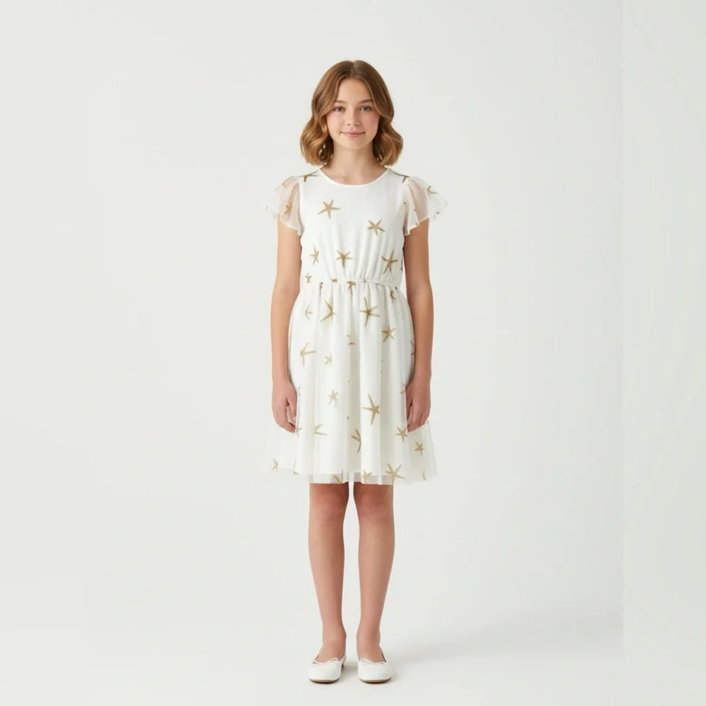 I Love‎ Gorgeous Girls Dress 6/7 Gold Ivory Star Fish NWT Easter Dance Recital